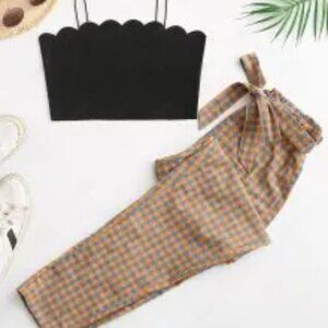 ZAFUL Plaid Tie Waist Paperbag Pants Size Small (2)
